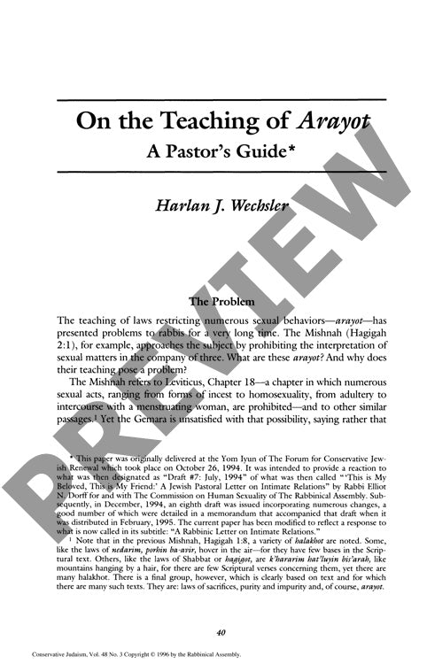 On the Teaching of Arayot a Pastors Guid