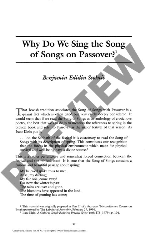 Why Do We Sing the Song of Songs on Pass