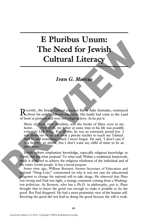 E Pluribus Unum the Need for Jewish Cult