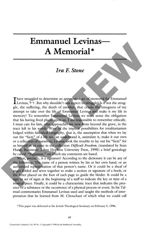 Emmanuel Levinas a Memorial