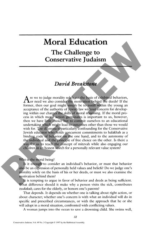 Moral Education the Challenge to Conserv