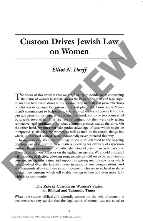 Custom Drives Jewish Law on Women