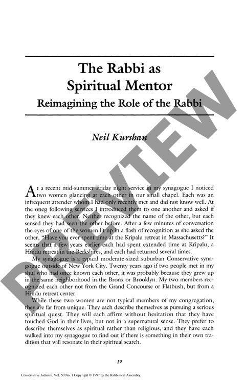 The Rabbi as Spiritual Mentor Reimaginin
