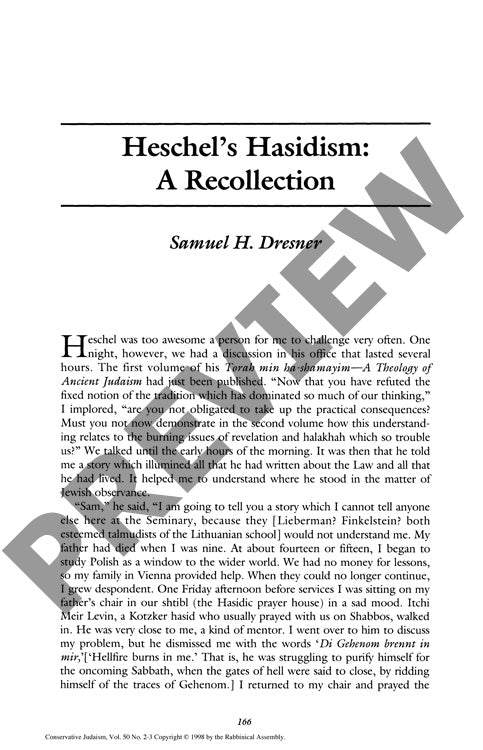 Heschels Hasidism a Recollection