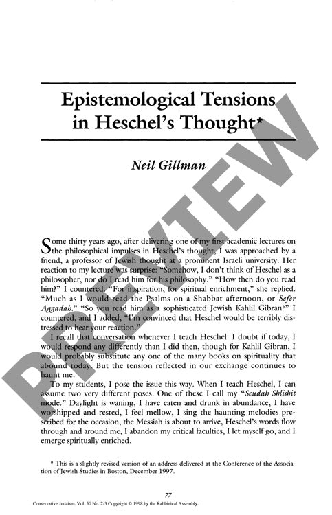 Epistemological Tensions in Heschels Tho