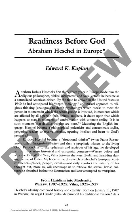 Readiness Before God Abraham Heschel In