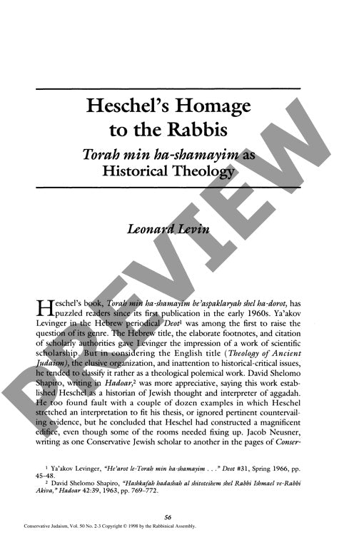 Heschels Homas to the Rabbis Torah Min H