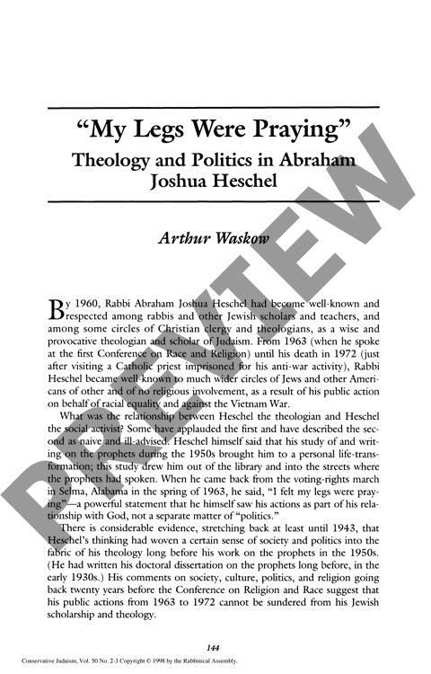 My Legs Were Praying Theology and Politi