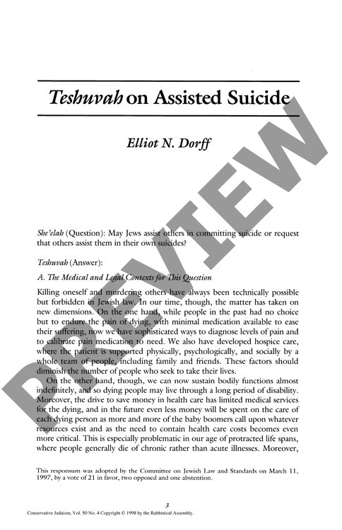 Teshuvah on Assisted Suicide