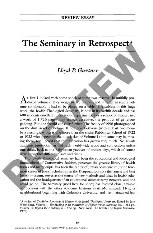 Review Essay the Seminary in Retrospect