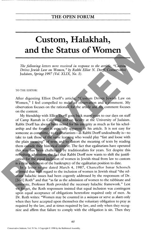Custom Halakhah and the Status of Women