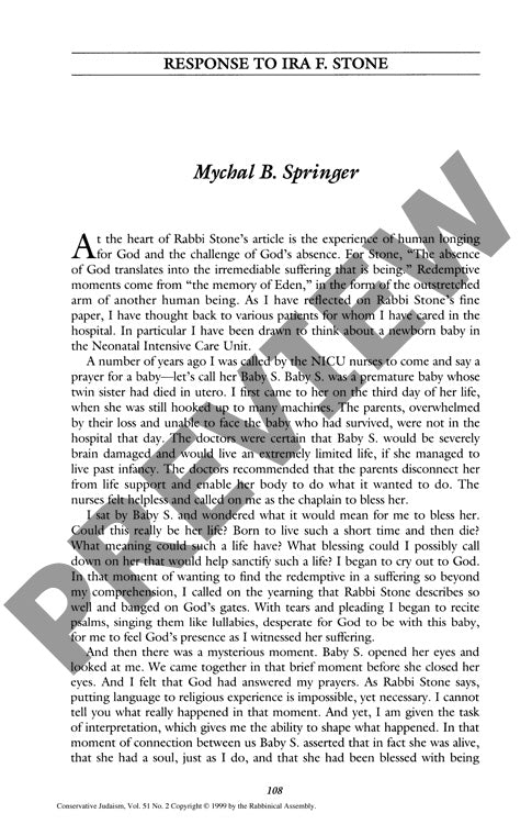 Response to Ira F Stone