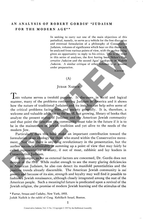 An Analysis of Robert Gordis Judaism For