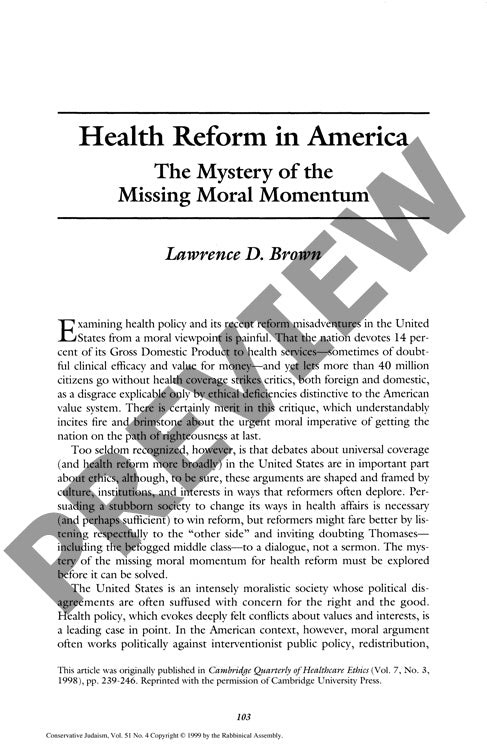 Health Reform in America the Mystery Of