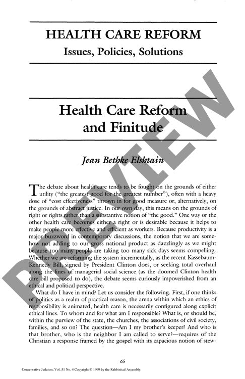 Health Care Reform and Finitude