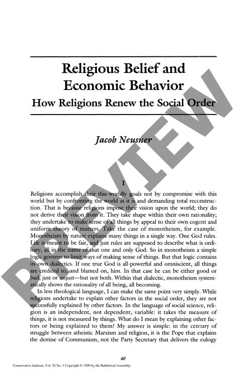 Religious Belief and Economic Behavior H