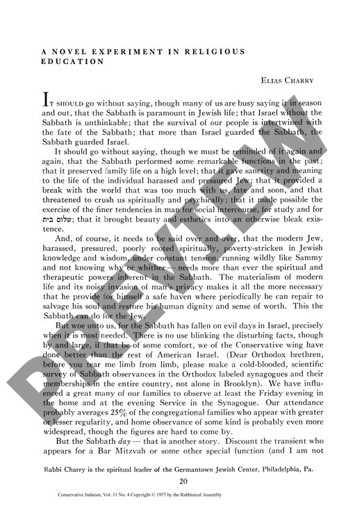 A Novel Experiment in Religious Educatio