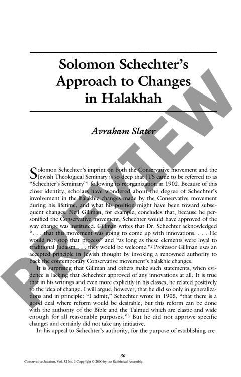 Solomon Schechters Approach to Changes I