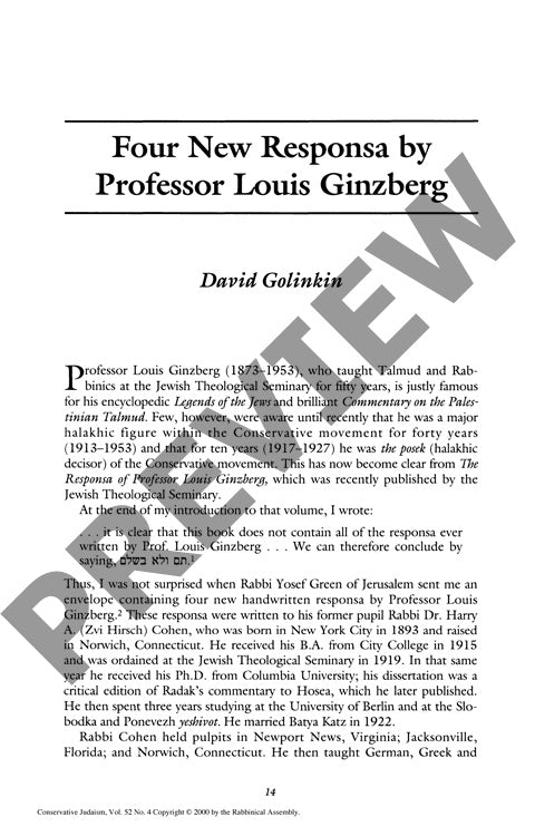 Four New Responsa by Professor Louis Gin