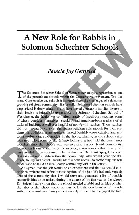 A New Role for Rabbis in Solomon Schecht