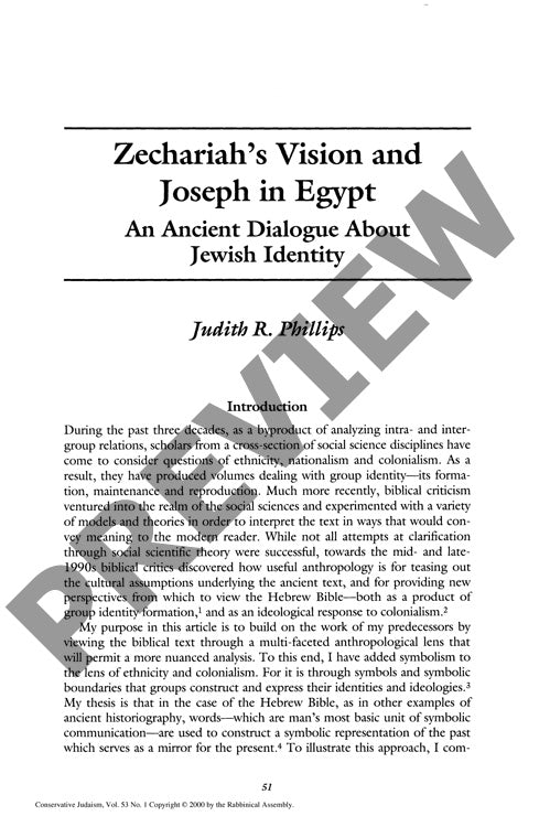 Zechariahs Vision and Joseph in Egypt An