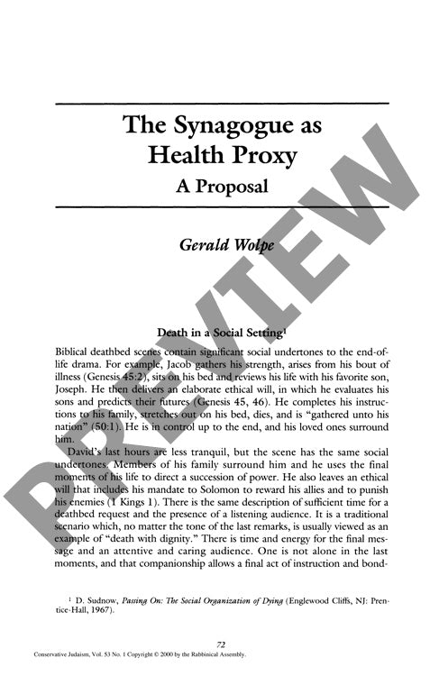 The Synagogue as Health Proxy a Proposal
