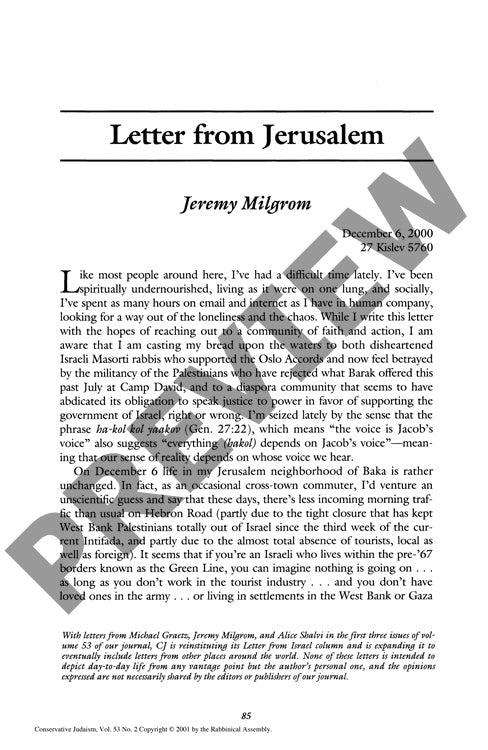 Letter from Jerusalem
