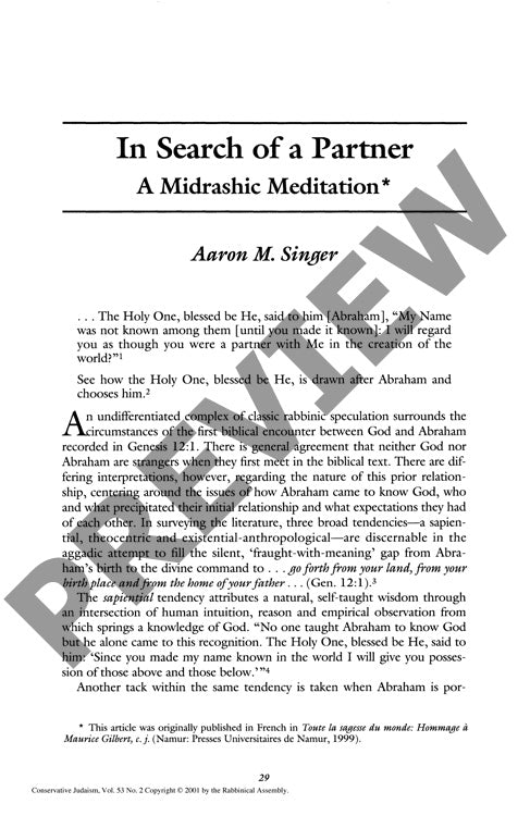 In Search of a Partner a Midrashic Medit