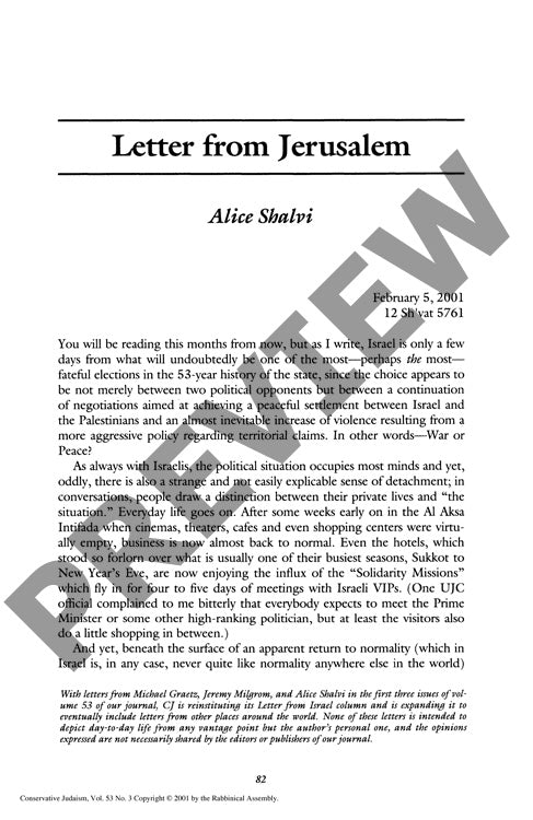 Letter from Jerusalem