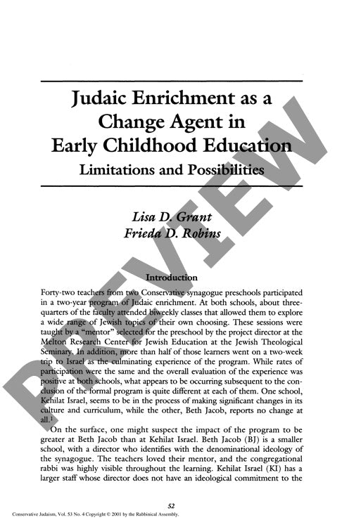 Judaic Enrichment as a Change Agent in E