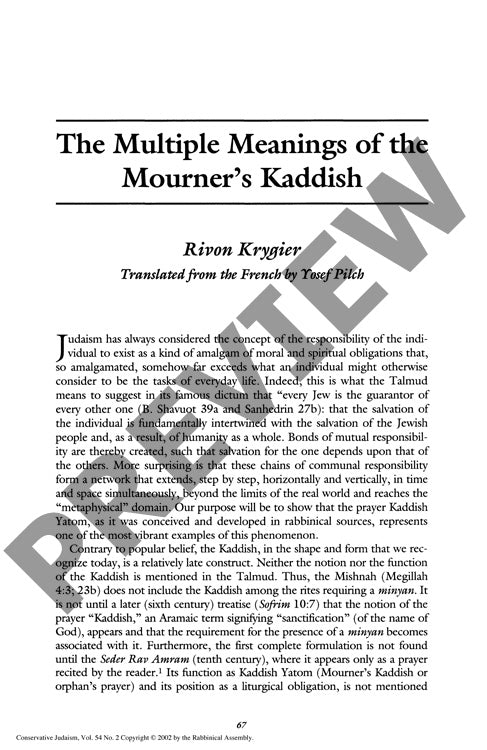 The Multiple Meanings of the Mourners Ka