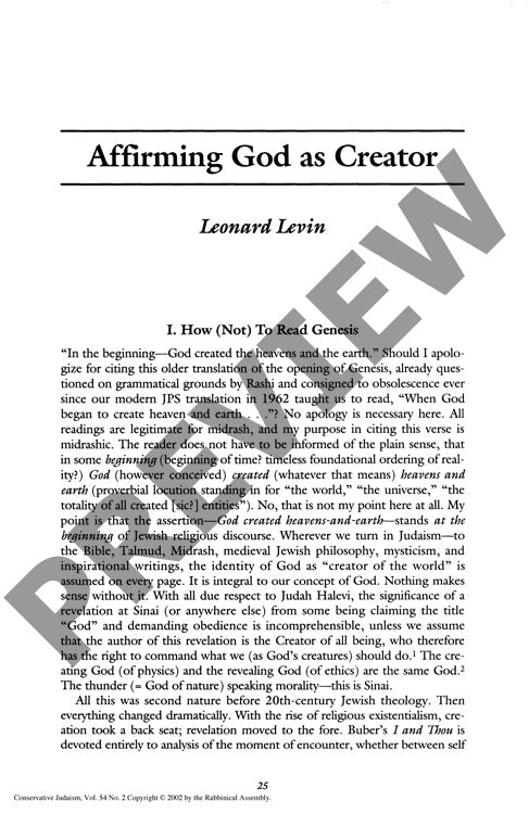 Affirming God as Creator