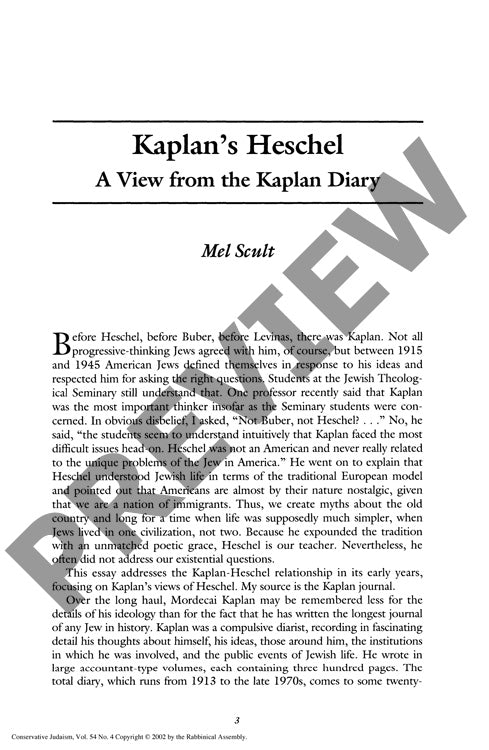 Kaplans Heschel a View from the Kaplan D