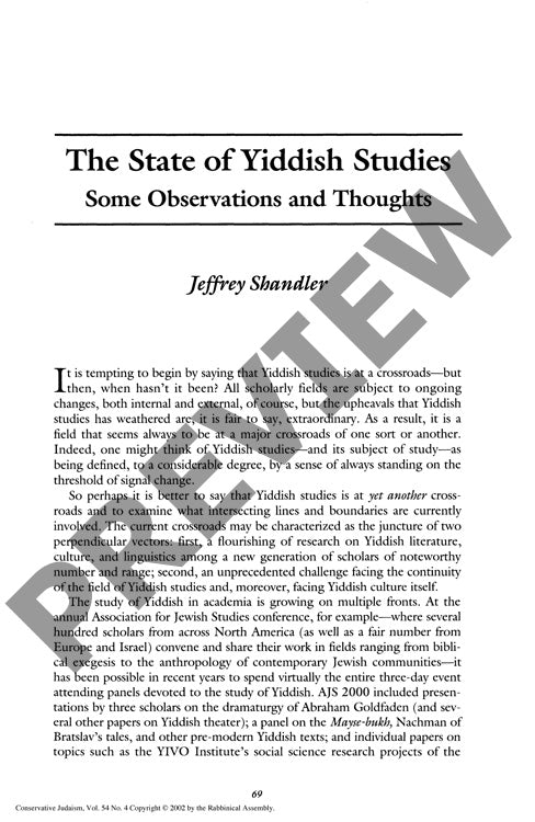 The State of Yiddish Studies Some Observ
