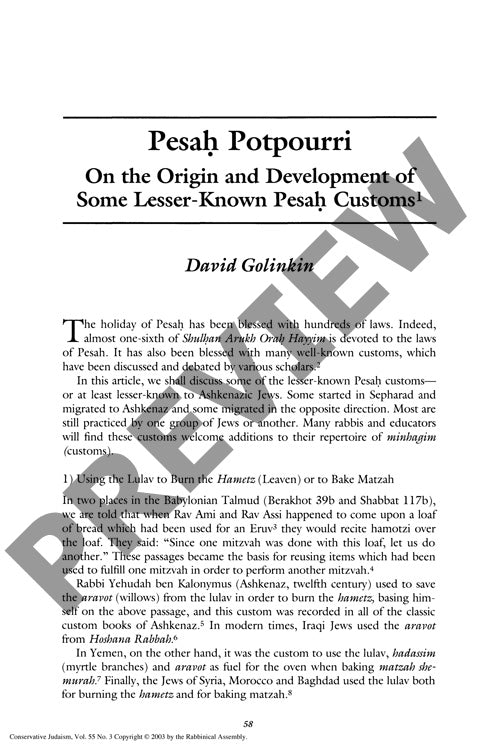Pesah Potpourri on the Origin and Develo