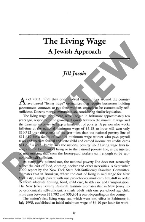 The Living Wage a Jewish Approach