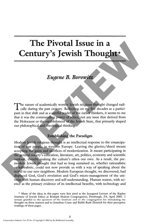 The Pivotal Issue in a Centurys Jewish T