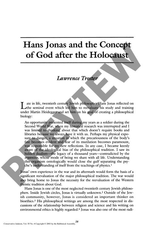 Hans Jonas and the Concept of God After