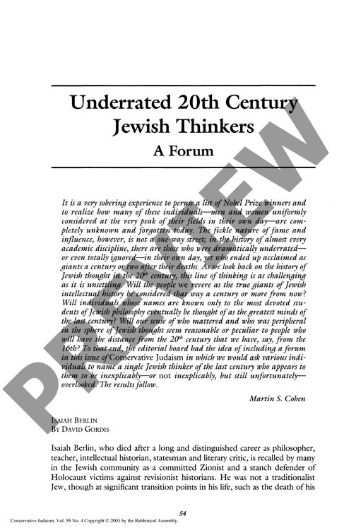 Underrated Th Century Jewish Thinkers