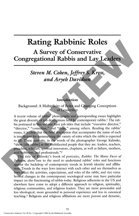 Rating Rabbinic Roles a Survey of Conser