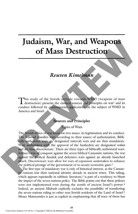 Judaism War and Weapons of Mass Destruct