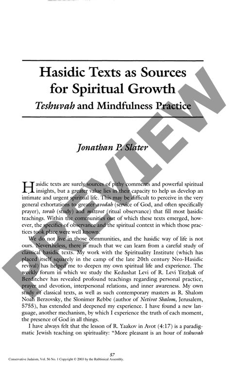 Hasidic Texts as Sources for Spiritual G