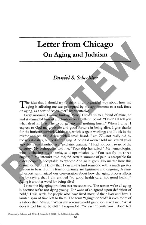 Letter from Chicago on Aging and Judaism