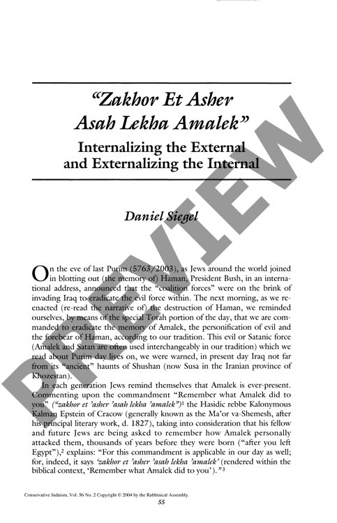Zakhor Et Asher Asah Lekha Amalek