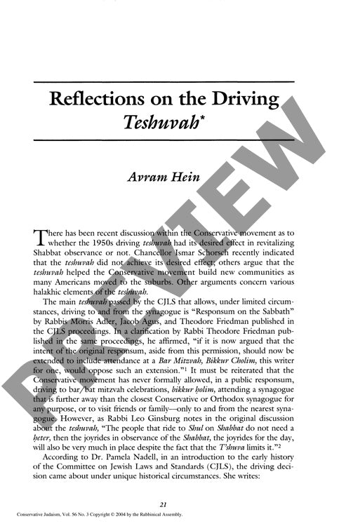 Reflections on the Driving Teshuvah