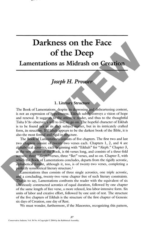 Darkness on the Face of the Deep Lamenta