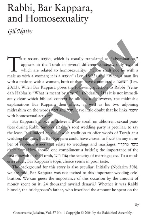 Rabbi Bar Kappara and Homosexuality