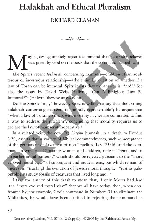 Halakhah and Ethical Pluralism