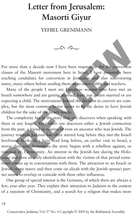 Letter from Jerusalem Masorti Giyur
