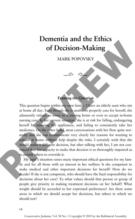 Dementia and the Ethics of Decision Maki